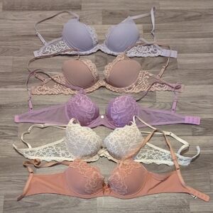 Natori Lace Bra Bundle Of 5- Purple, White, Tan, Cream- Feathers Style -Size 30D